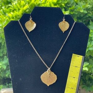 Gold Aspen Leaf Jewelry Set with Necklace and Earrings